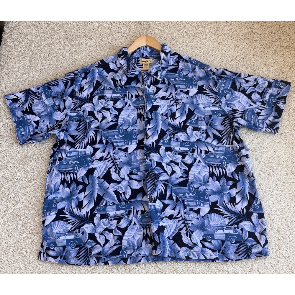 Panama Jack Shirt Mens XXL Blue Excellent Tropical Woodie Car Rayon Button Down